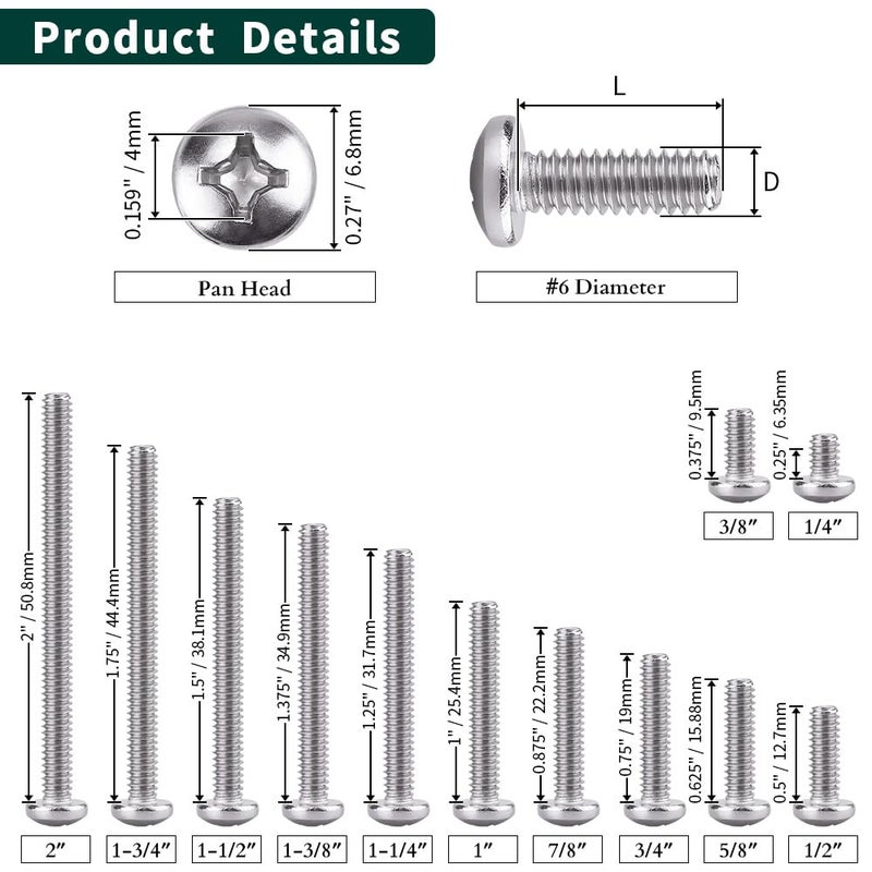 EASTLO #6-32 × 1/2" برغي آلة رأس مسطح، محرك فيليبس، فولاذ مقاوم للصدأ 304 18-8، تشطيب لامع، خيط آلة كامل، 100 قطعة - Image 4